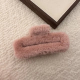 Winter Plush Square Hair Claw for Women Korean Elegant Acrylic Hairpins Faux Fur Hair Clip Pink Barrette Crab Hair Accessories