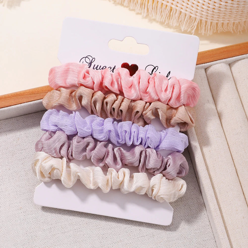 5Pcs/Set Simple Solid Color Elastics Hair Ties for Women Thick Hair Soft No Hurt Hair Ponytail Holder Hair Rope Hair Accessories
