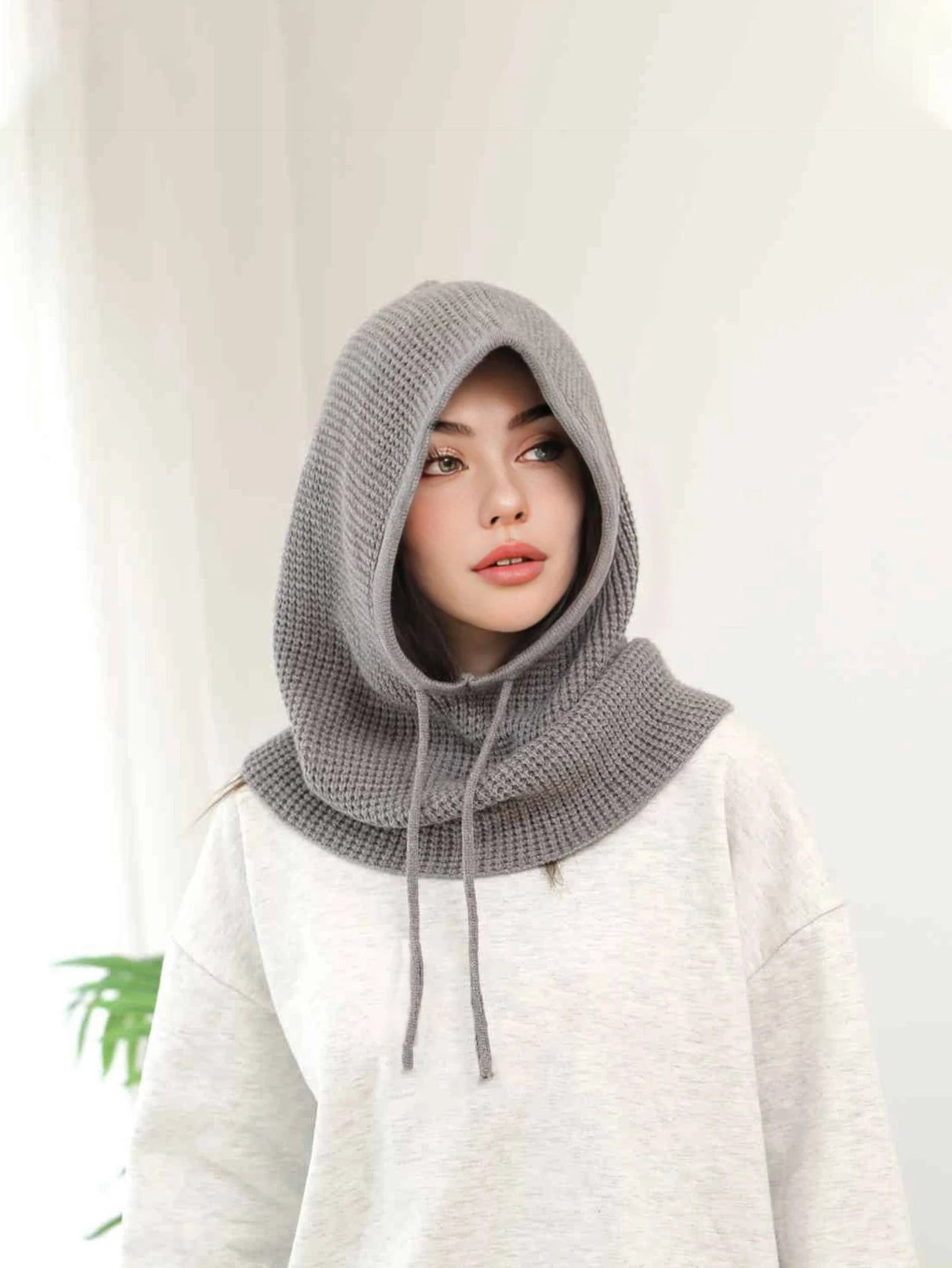 A Women Winter Beanie Hats One-Piece Knit Balaclavas Mask  Neck Circle Scarf Ski Snow Hat
