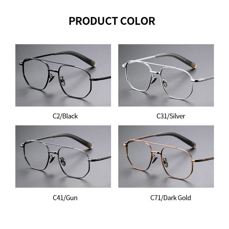 Trendy Men's Large size Titanium Frames Stylish, Double Bridge, Casual, Comfortable, Optical Prescription Eyewear for Men 07518