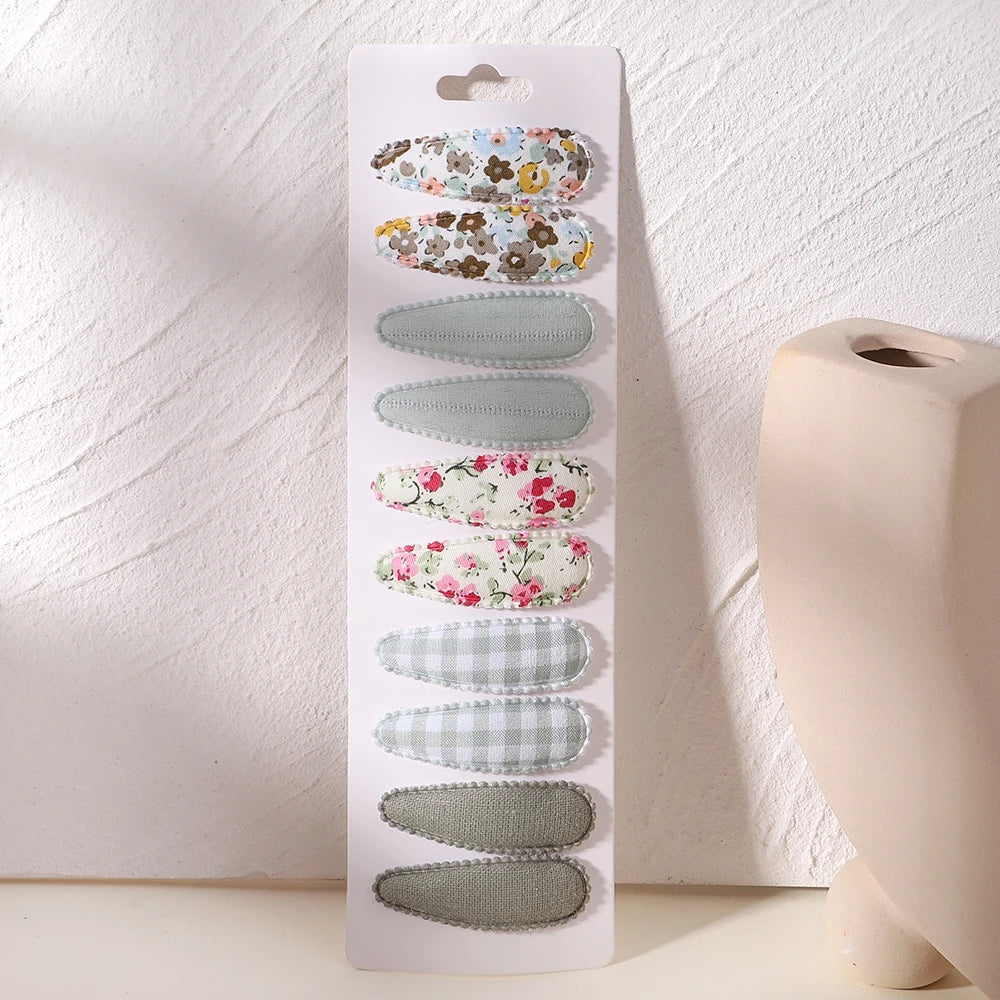 10Pcs/Lot Hair Clip Newborn Print Cotton Alloy Hair Bow Snap Set Fabric Plaid Hairpins Girls Kids Headwear Baby Hair Accessories