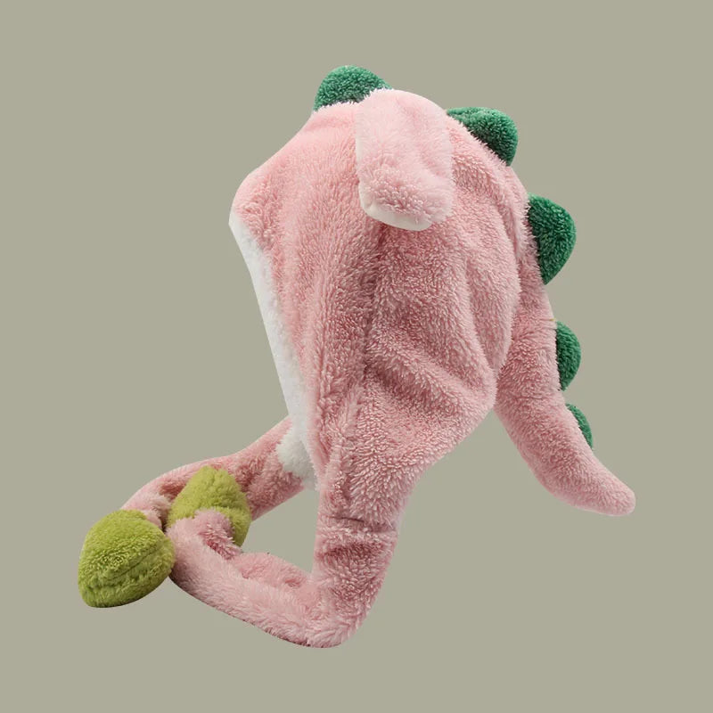 Moving Ears Up Cartoon Cosplay Beanies Skullies Caps Kawaii Keep Warm Dinosaur Winter Hats for Kids Fleece-Lined Cold-proof Hat
