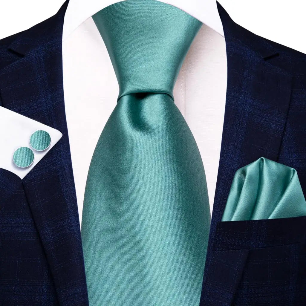 Hi-Tie Green Mint Solid Silk Wedding Tie For Men Handky Cufflink Gift Mens Necktie Fashion Designer Business Party Dropshiping