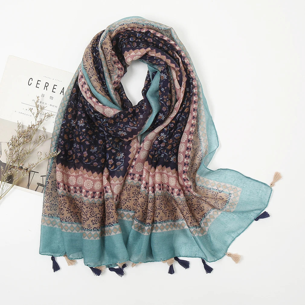 Fashion Printed Leopard Scarf Female Spring Muslim Women Hijab Scarves Tassel Large Size Headband Handkerchief Women's Bandana