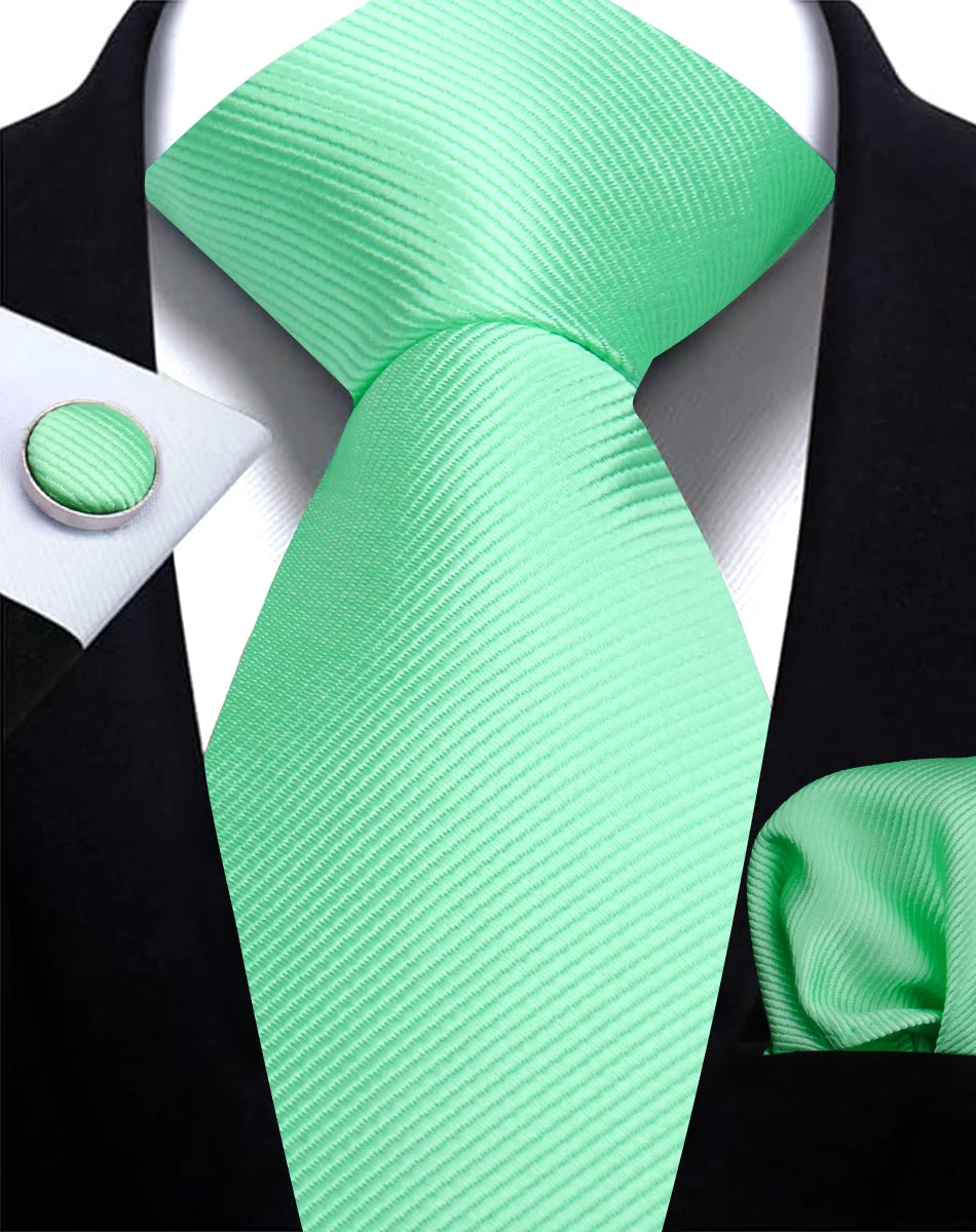 Corbata de marca de moda hecha a mano, sólida, con pañuelo y gemelos, para hombre, corbata, traje, camisa, accesorios de boda, regalos para hombre.