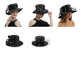 Premium Fancy Black Satin Cloth Church Hat Formal Photography Hats Chains Fashion Flower Wedding Top Hat for Women Ladies Girls