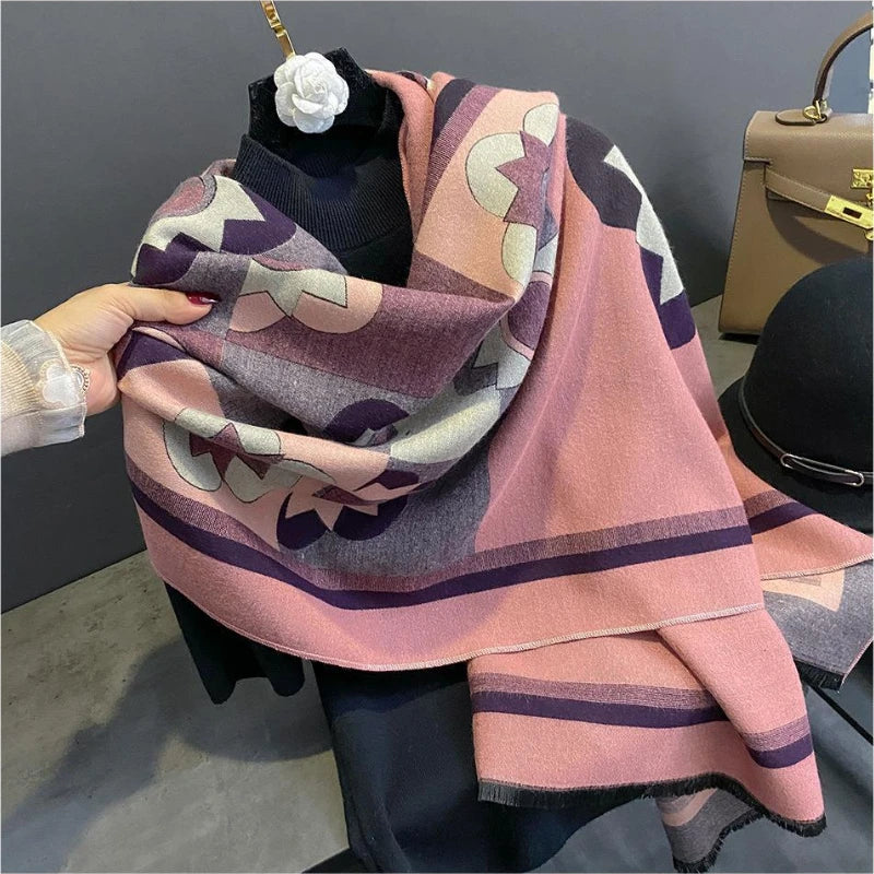 2023 Floral Pashmina Shawl Warm Cashmere Scarf for Women Luxury Winter Thick Blanket Bufanda Female Wrap Bandana Echarpe Poncho