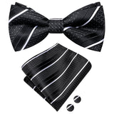 Dropshipping Solid Silk Mens Bow Tie Hanky Cufflinks Set Pre-tied Butterfly Knot Bowtie Wholesale for Male Wedding Business