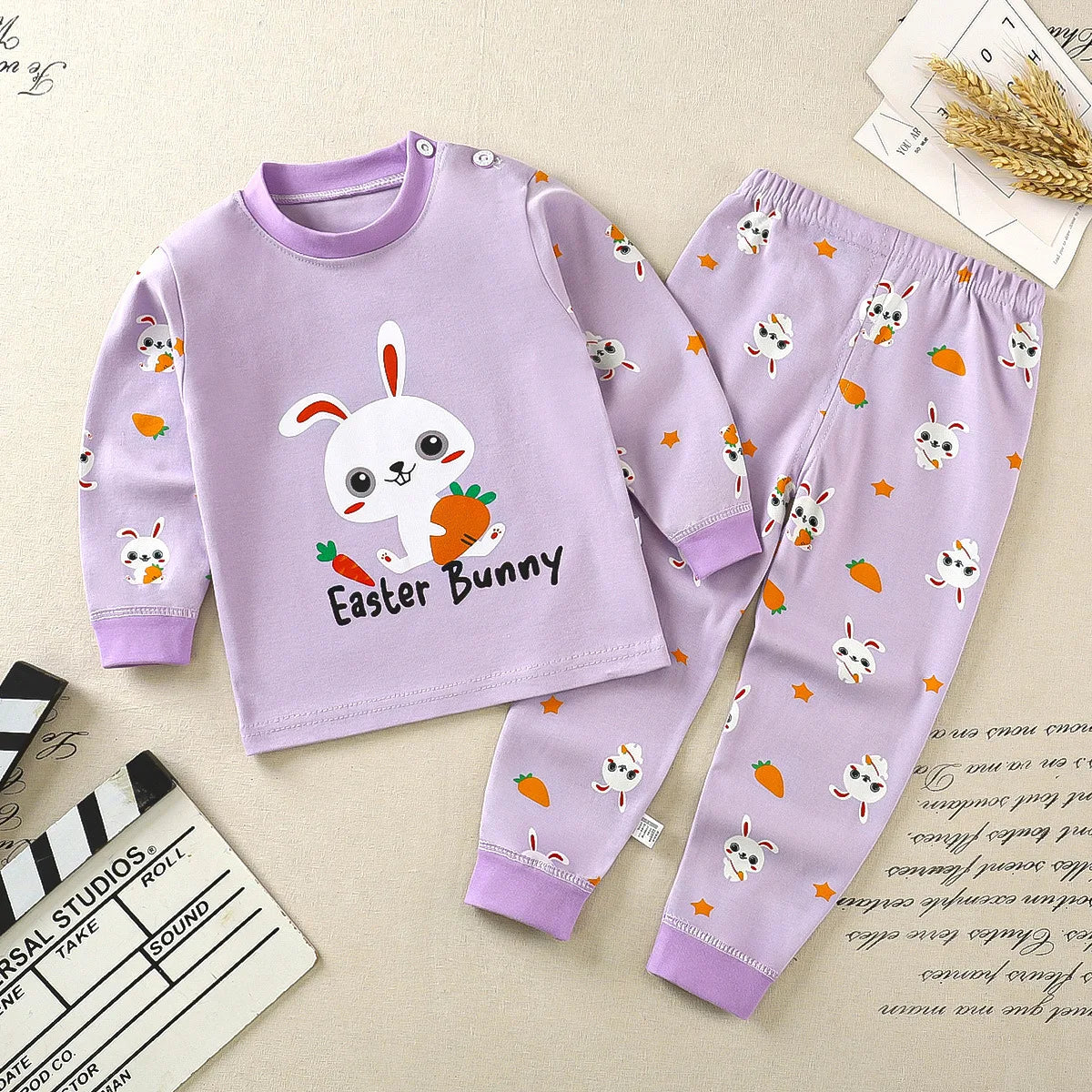 Toddler Boys Underwear Set Cotton Lettering And Bear Pattern Long Sleeve Top And Matching Pants Pajama Set
