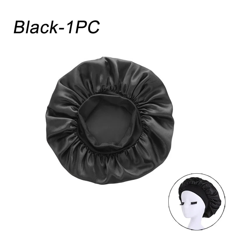 New Women's Satin Solid Wide-brimmed Sleeping Hat Unisex Head Wrap Elastic Band Cap Hair Care Bonnet Night Hat bonnet de nuit