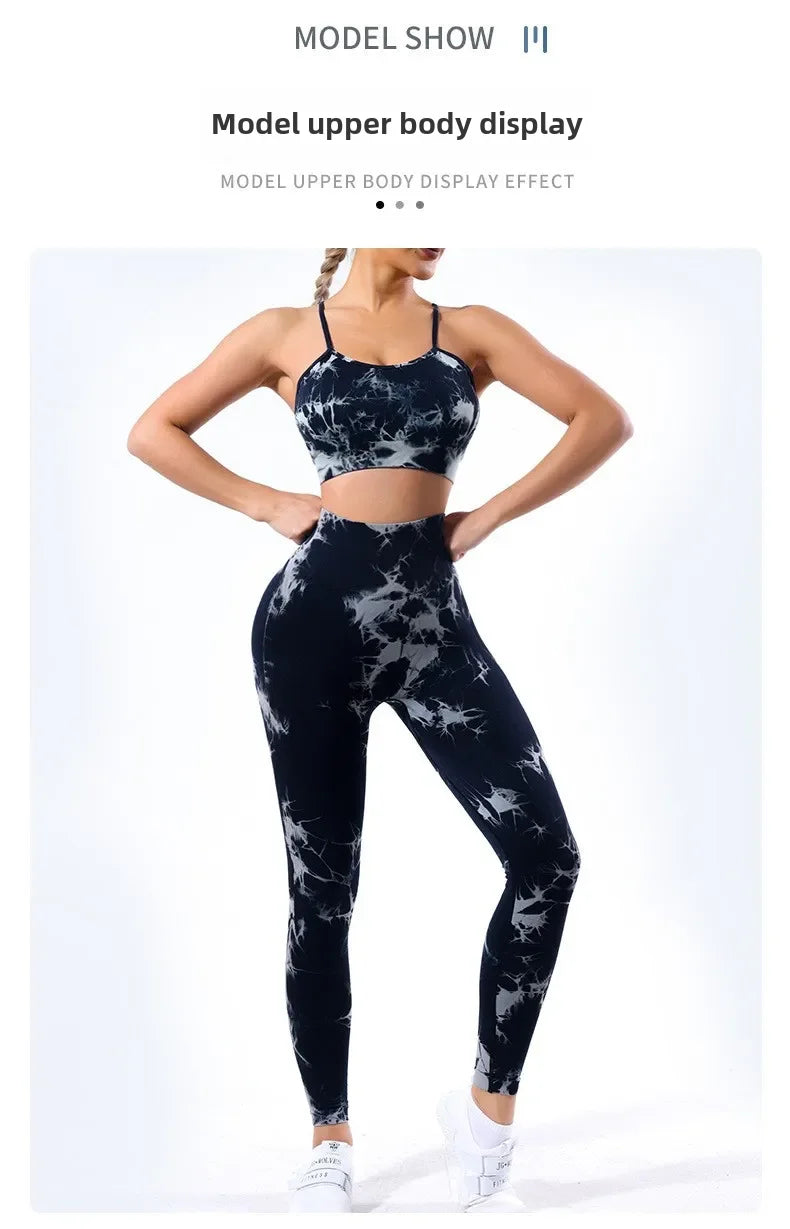 Tie-dye yoga clothing set, sports bra, intimates, yoga pants, non-falling sports tights, peach butt lifting line