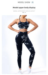 Tie-dye yoga clothing set, sports bra, intimates, yoga pants, non-falling sports tights, peach butt lifting line