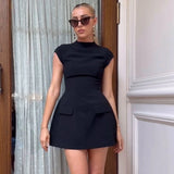 Sexy A-Line Women Dresses Summer Fashion Short Sleeve Black Slim Mini Dress Casual Streetwear Clubwear Elegant Lady Party Dress