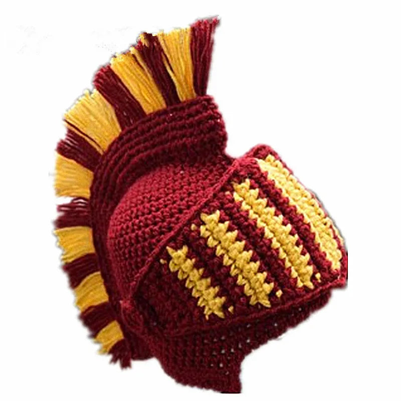 Warm Winter Handmade Funny Hats Original Red Tassel Roman Knight Helmet Mask Beanies Cosplay Caps Men's Women's Gag Party Gifts