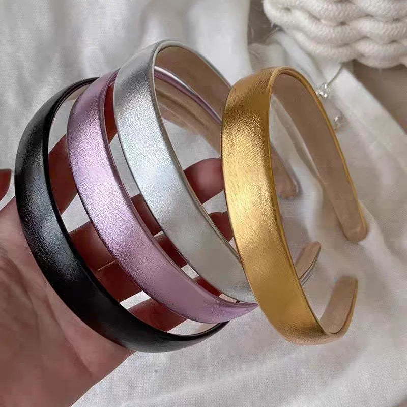 New Europe and America Elegant Gold Sliver Leather PU Hairband Headband for Women Girls Hair Bands Hair Accessories