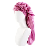 Women long Oversized Elastic Satin Bonnet Sleeping Cap With Ribbon Breathable Sleeping Cap Turban Sleep Headwear Bandanas