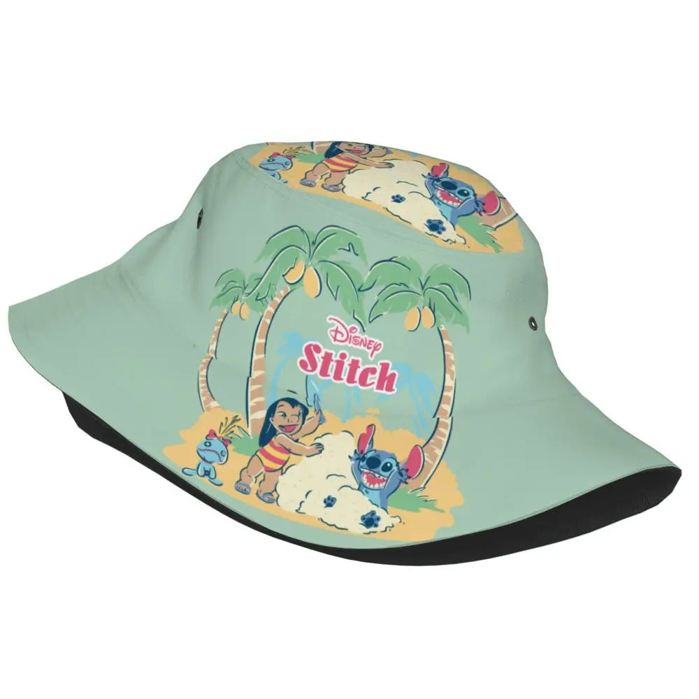 Unisex Kawaii Bucket Hats Funny Stitch Cartoon Accessories Bob Hat For Beach Headwear Lightweight