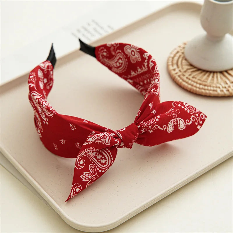 Fashion Paisley Bandana Headband for Women Top Knotted Bow Hairbands Cute Rabbit Ear Turban Headwrap Hair Band Girls Accessories