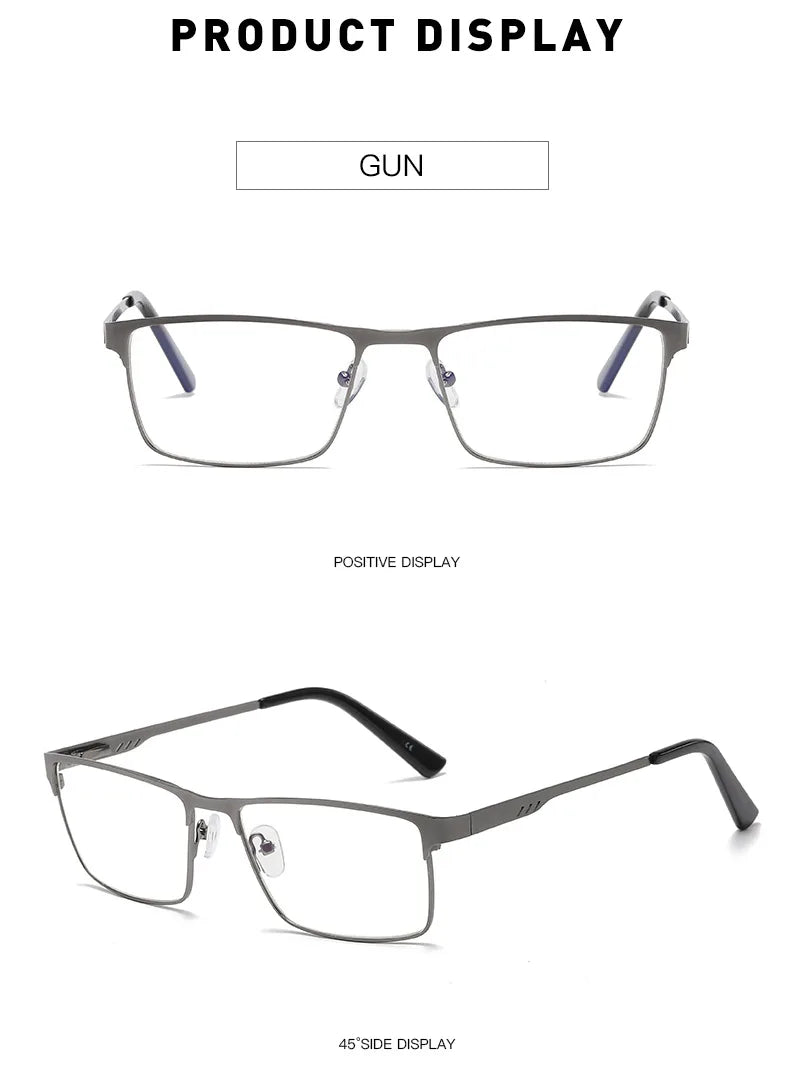 Blue Light Blocking Eye Protection Eyeglasses Men Square Metal Large Frame Reading Spring Leg Elderly Presbyopia Glasses
