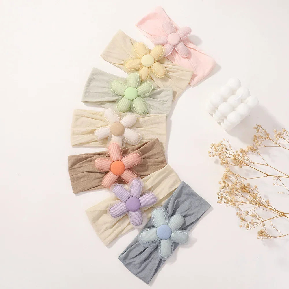 1Pc Baby Nylon Headscarf Astique Suitable Newborn Girl Flower Handmade Headband Elastic Hairband Turban Toddler Hair Accessories