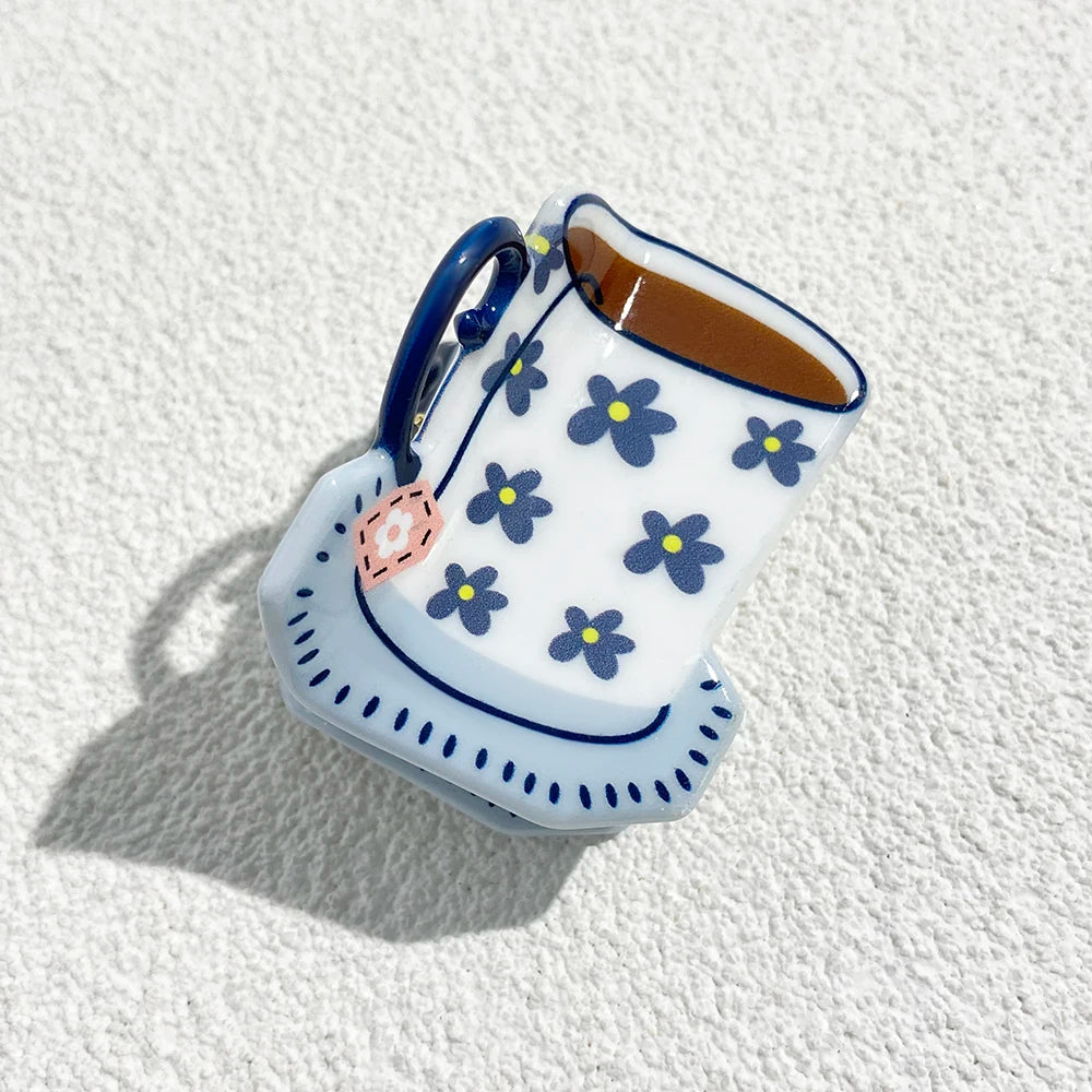 Sweet Cute Plastic Pastoral Flower Print Cup Shark Hairpin For Women Girls New Cute Vase Shape Hair Clip Claw Accessories