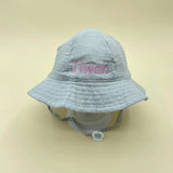 Embroidered Name Breathable Kids Wide Brim Sun Hat With Adustable Chin Strap Suitable For Summer And Beach