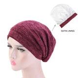 Women Men Sleeping Hat Baggy Beanie Satin Lined Night Unisex Sleep Cap Hair Care Bonnet Hair Loss Nightcap Pullover Hat Headwear