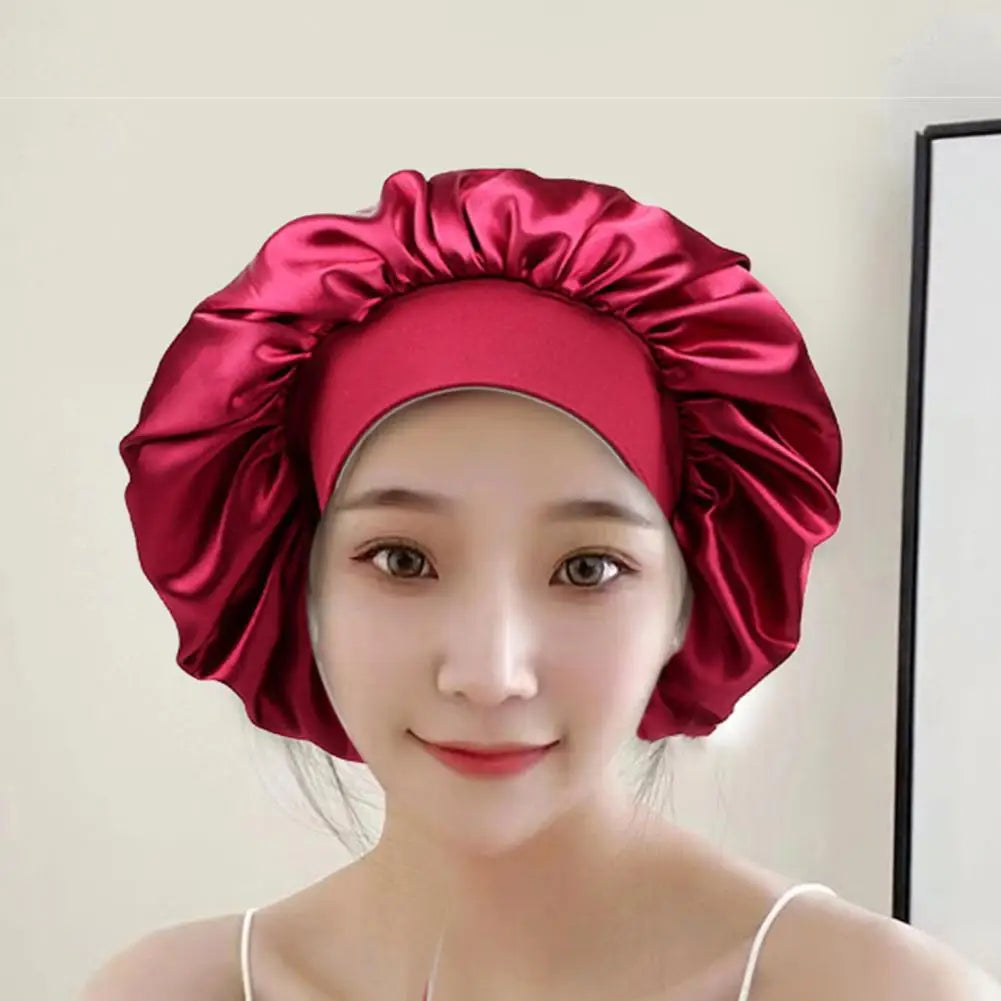 Women Shower Cap Sleeping Satin Bonnet Lace-up Bow Waterproof Women Braids Curly Night Hat Beauty Parlor Cap Salon Hat