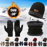 3Pcs/Set Winter Warm Cap Scarf Gloves Men Thermal Windproof Thickened Knit Hats For Running Cycling Outdoor Sports