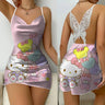 Mini Dress Pajama Skirt Hello Kitty Sexy Dresses Off Shoulder Bow Knot Satin Surface Womens Fashion Summer 2024 Short Party Lace