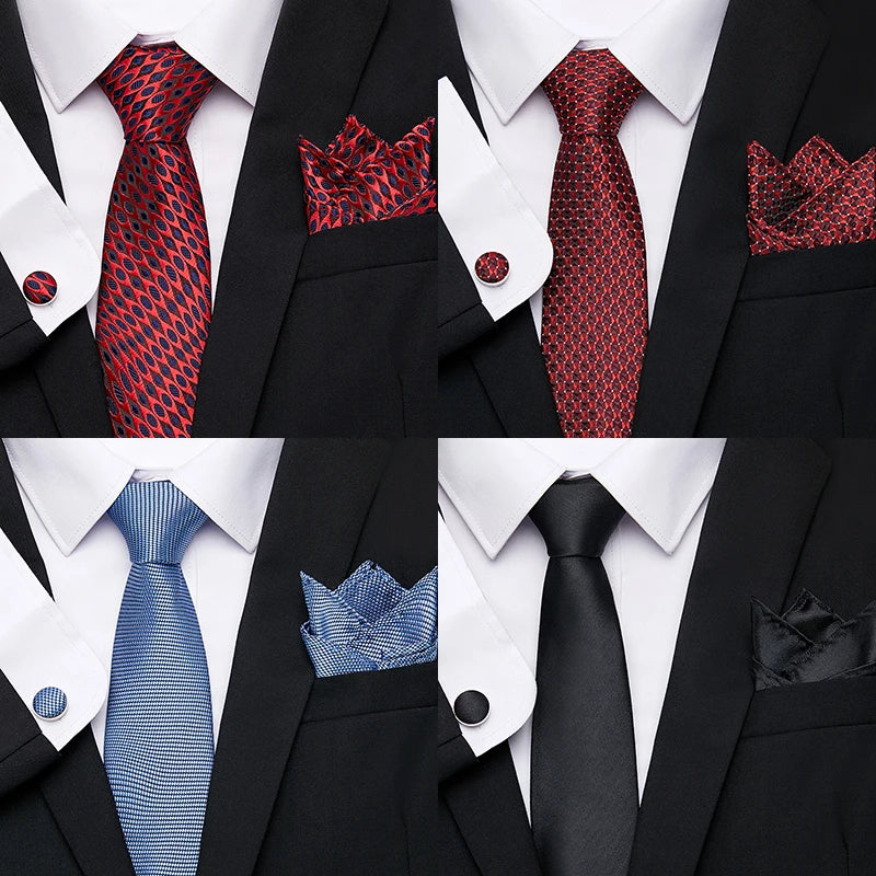 Luxury Tie Handkerchief Pocket Squares Cufflink Set Necktie For Men Blue Red Clothing Accessories