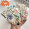 3Pcs Bohemian Embroidered Floral Headbands Wide Band Hair Accessories Vibrant Multicolor Flowers High-Quality Fabric for Women