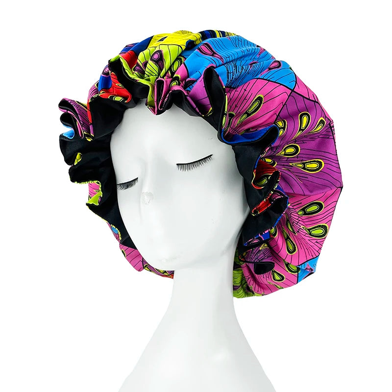 Double Layer Silky Satin Bonnet Women Sleeping Cap Large Reversible Satin Linned Night Sleep Headwrap Hat Hair Wrap Accessories