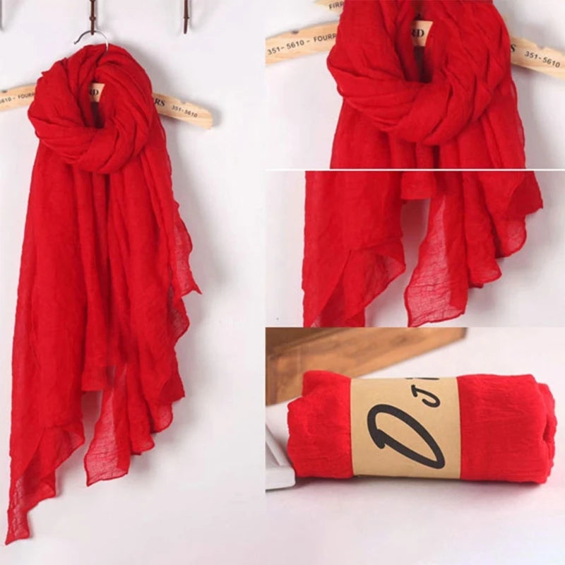 652F Women Solid Color Scarfs Large Long Lightweight Headscarf Linen Sheer Shawl Wrap