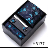 Brand Wholesale Tie Pocket Squares Cufflink Set Necktie Blue Striped Man Wedding Accessories Fit Workplace Holiday Gift Box