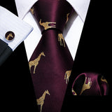 New Arrival Men's Ties Set Dinosaur Pattern Navy Gold Mens Wedding Necktie 8.5cm Necktie Business Silk Ties For Men Gift FA-5191