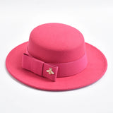 New Fedora Hat for Women Elegant Fashion Formal Wedding Decorate Church Cap Flat Top Bow Party Jazz Hat Chapeau Femme