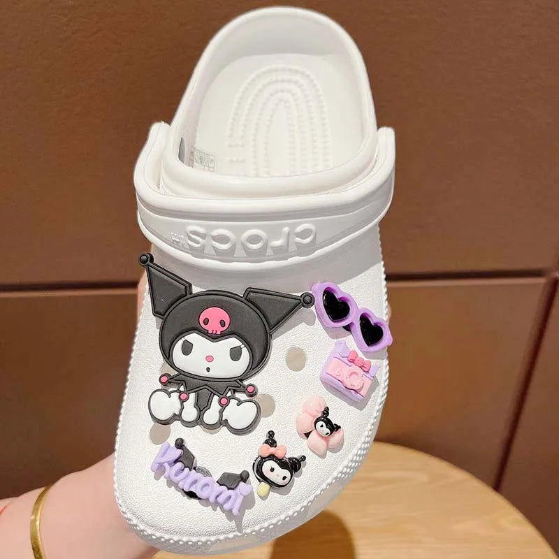 New Sanrio Kuromi LED Shoes Accessories Cartoon Peripheral Cinnamoroll Melody Pompompurin Charm Buckle Charms Kids Gift