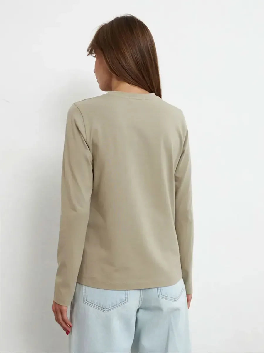 Bornladies Women's Spring Autumn 100% Cotton T-shirt Bottoming Basic Solid Lady Long Sleeve Loose Tops Shirts Oversized T Shirt