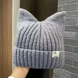 Cute Cat Ears Beanies For Women Autumn And Winter Warm Ear Protection Sweet Versatile Pullover Knitted Hats