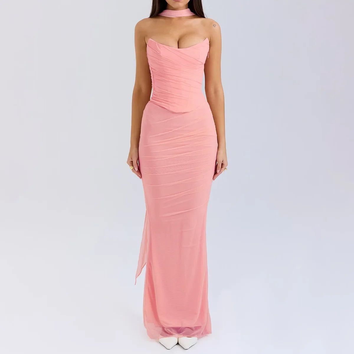 Suninheart Elegant 2 Pieces Dress Set with Scarf Women Fashion Matching Sets Sexy Cropped Top and Long Dress Set Casual Dress