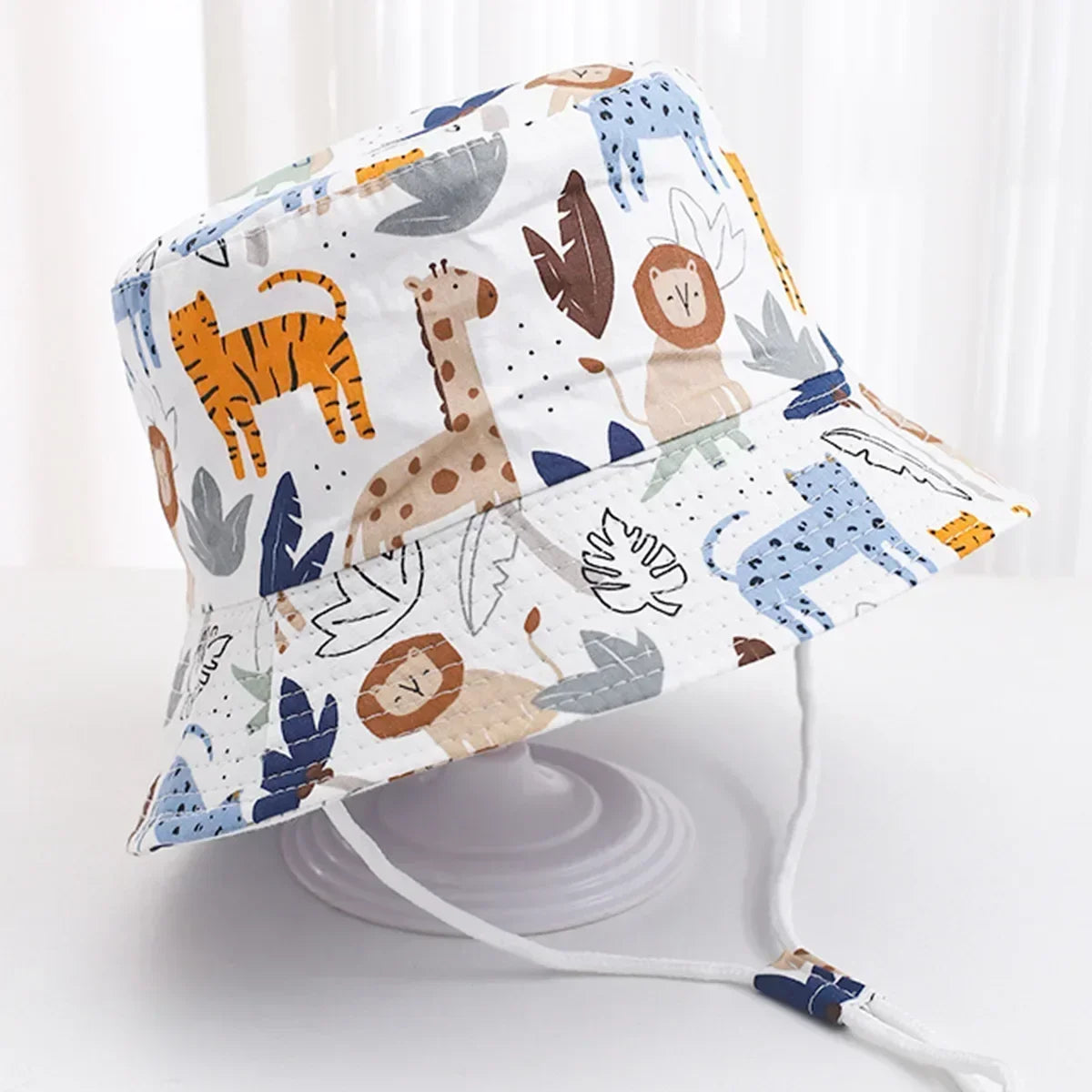 1-5 Years Cartoon Printing Baby Bucket Hat Cotton Breathable Kids Fisherman Hat Infant Toddle Sun Hat with Drawstring Baby Cap