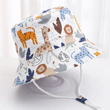1-5 Years Cartoon Printing Baby Bucket Hat Cotton Breathable Kids Fisherman Hat Infant Toddle Sun Hat with Drawstring Baby Cap