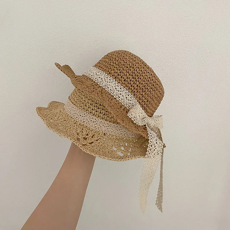 Children's Summer Hat Sunshade Lace Straw Baby Girl Cap Girls Baby Sunscreen Beach Hat