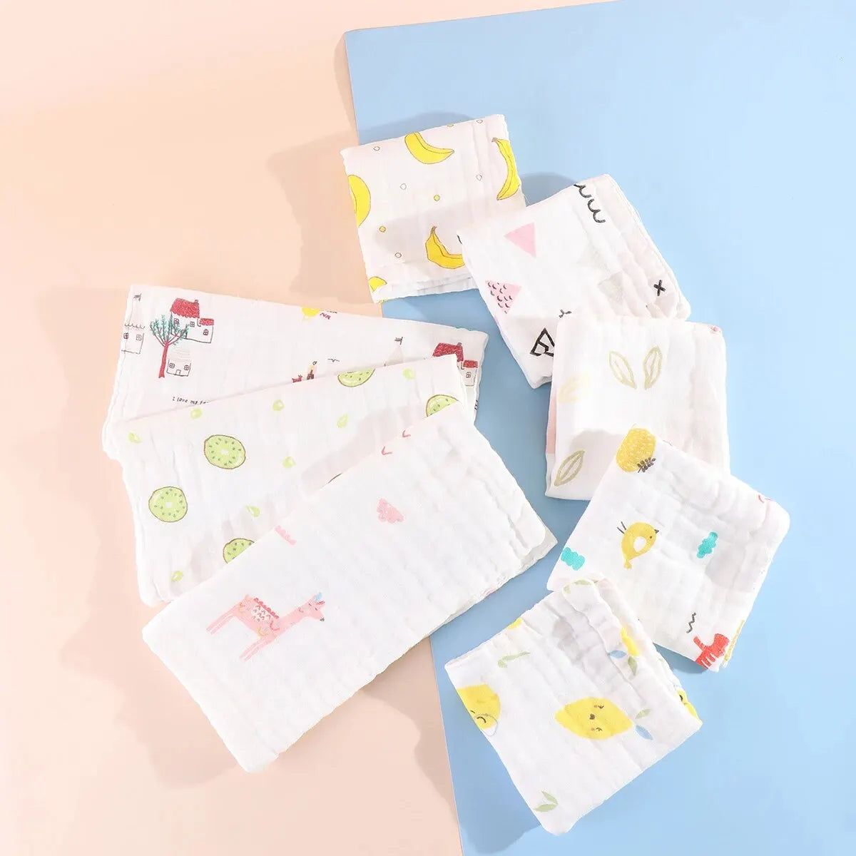 Random 5pcs Muslin 6 Layers Cotton Soft Baby Towels Baby Face Towel Handkerchief Bathing Feeding Face Washcloth Wipe Burp Cloth