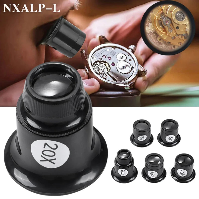 4/Set 3X 5X 10X 15X 20X Eyeglass Magnifier Eye Loupe Lens Portable Eyepiece Process Operation for Watchmaker Watch Repair Tools