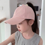Love Heart Kids Baseball Caps Adjustable Large Brim Sun Hat Solid Color Hollow High Ponytail Caps for Boys Girls