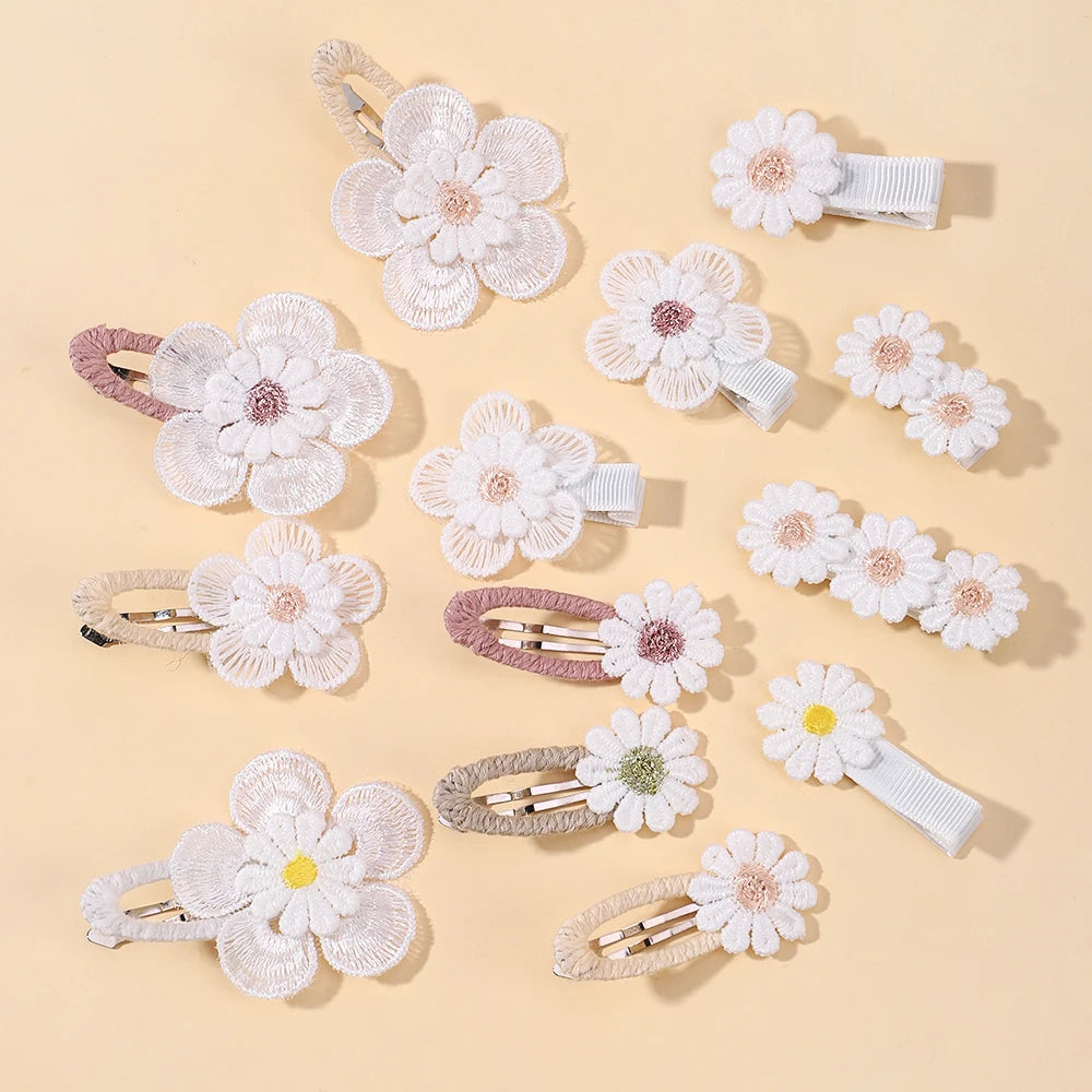 1pcs Ins Daisy Flower Hair Clips Baby Girl Hairpins for Kids Lace White Barette Princess Hooks Infant Accessories Korean