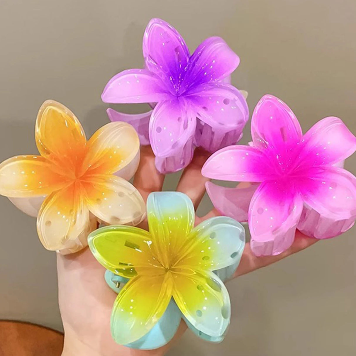 3 Inch Gradient Flower Hair Claw For Women Elegant Resin Floral Hair Clip Fresh Sweety Flower Gripper Girls Hair Accessories