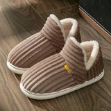 Winter Couple Style Concise Stripes Wrap Heels Plush Slippers Ladies' Non-slip Soft Warm Flip Flops Men Home Casual Cotton Shoes